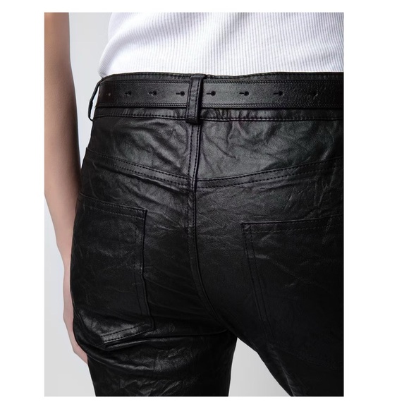 New! ZADIG & VOLTAIRE Phlame Crinkled Lambskin Leather Skinny Pants - Picture 6 of 11